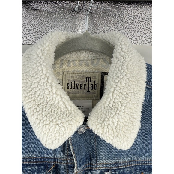 VTG Levi's Silver Tab Trucker Jean Jacket Youth 10-12 yrs Denim Sherpa Collar - Picture 6 of 16